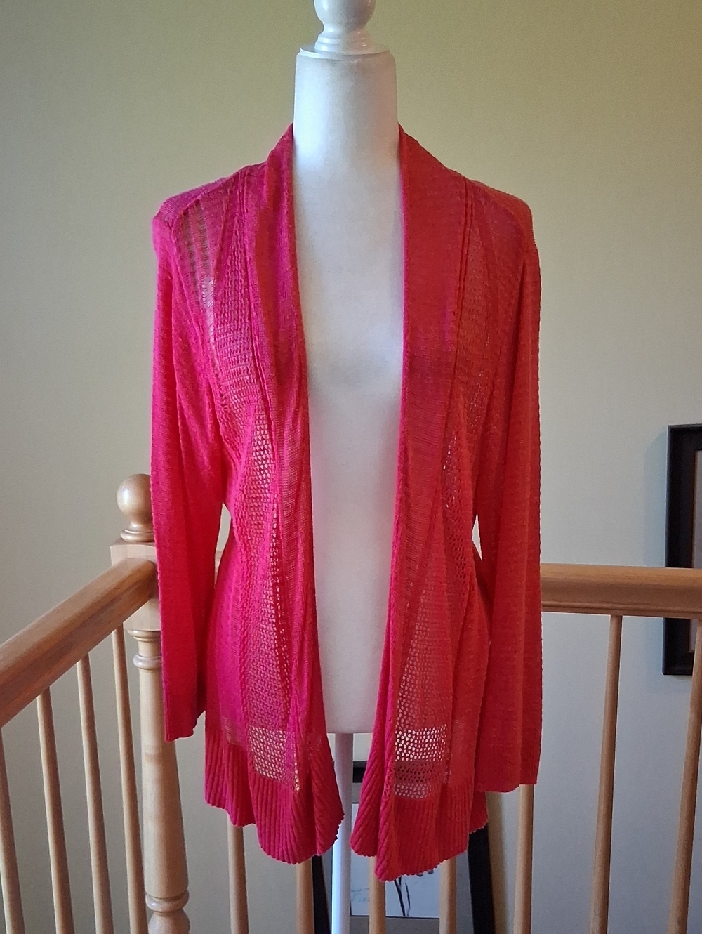 Alfani Open-Front Lightweight Open Knit Cardigan - Bright Pink - Picture 1 of 7